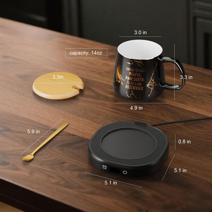 Coffee Mug Warmer Set for Desk, Smart Heated Electric Tea Cup Warmer Plate | Coffee Lover Mug and Warmer Set, Office Home Beverage Warming Candle Heater, 4-Temp Control 8H Auto Shut Off, Men Women Gift