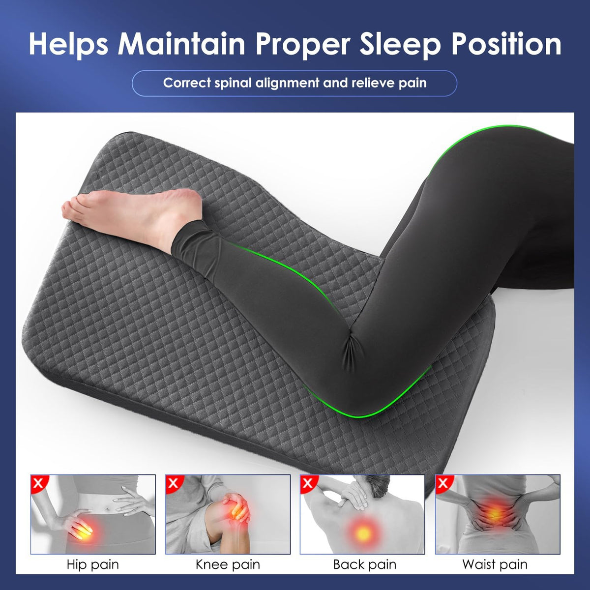 Leg Pillow for Side Sleepers, Memory Foam Knee Pillow for Side Sleeping, Leg Elevation Pillow for Hip/Back/Sciatica Pain Relief Helps Spine Alignment -15"x25" (Grey, M)