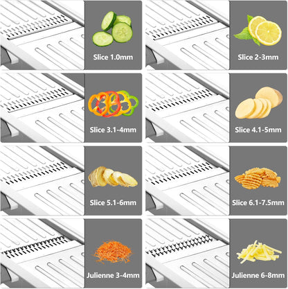 Mandoline Slicer for Kitchen, Adjustable Vegetable Potato Slicer | Stainless Steel Safe Mandolin Veggie Fruit Cutter with Food Holder, for Onion Cucumber Tomato Carrot, Grey