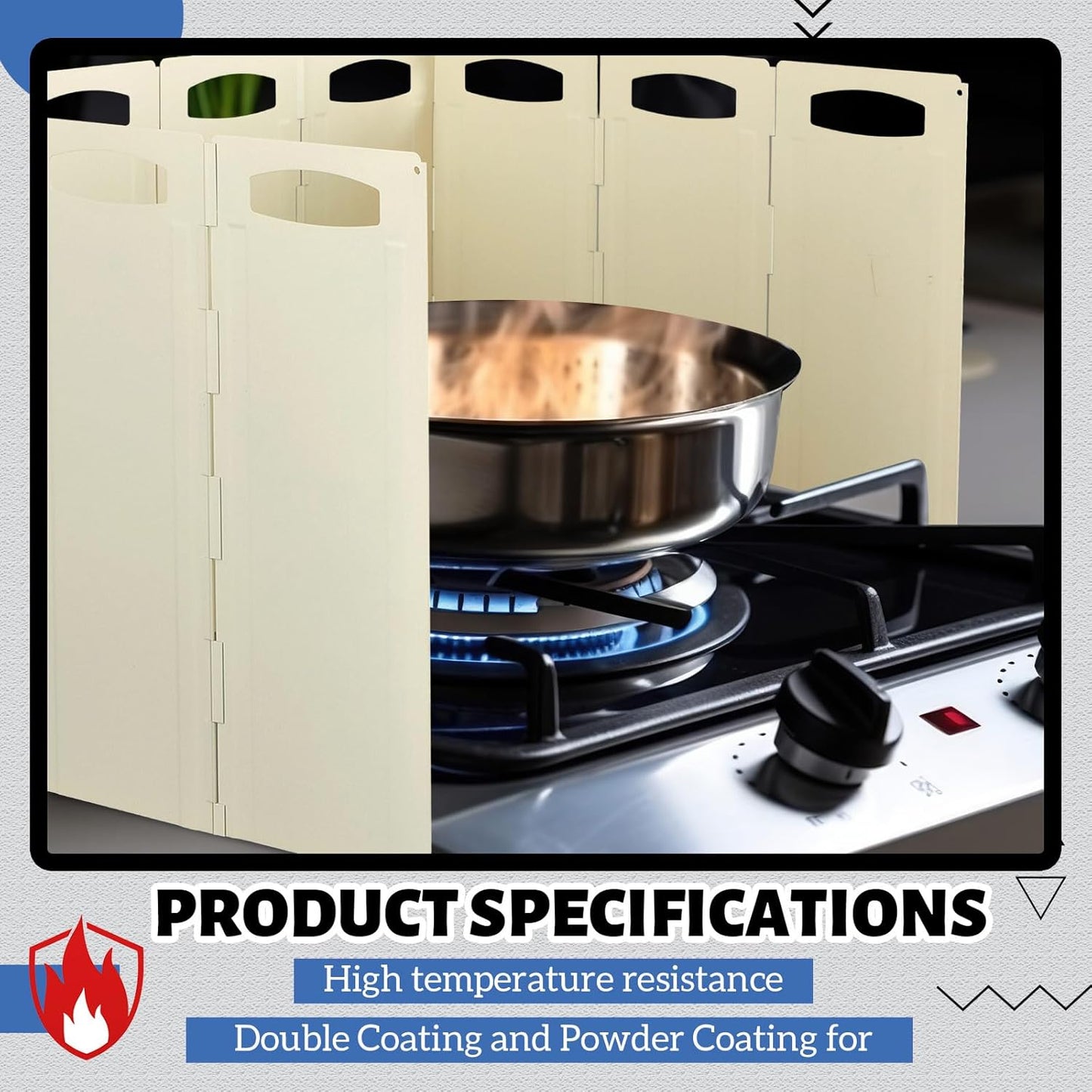 10 Sided Oil Splatter Guard 5.7''x15.7'' Protection Splatter Shield for Stove for Kitchen Frying, Heat Resistant, Easy Clean, Adjustable Panels for Ultimate Protection