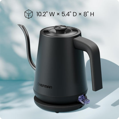 Chefman Gooseneck Electric Kettle, 0.8L Pour Over Tea Kettle for Coffee and Tea, One-Touch Operation, Boil-Dry Protection, Auto Shut-Off, Ultra-Fast Hot Water Boiler – Black