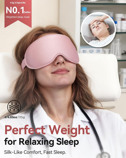 FACEMOON 3D Blackout Weighted Sleep Mask, Airplane Travel & Nurse Essential