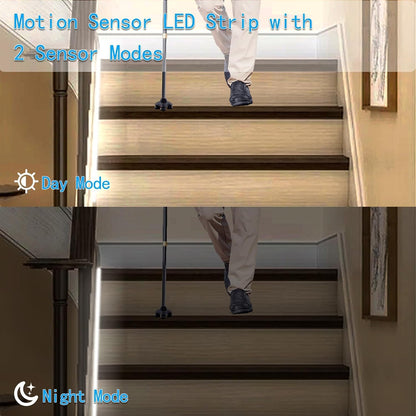 9.8Ft 90 LED Battery Operated Motion Sensor Closet Strip Lights for Stairs | Motion Sensor Cabinet Strip Lights, Motion & Night Sensor Safe Tape Light for Cupboard Wardrobe Kitchen (Cool White)