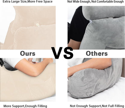 SLIGUY Reading Pillow-Bed Rest Pillow with Detachable Neck Roll & Support Arm for Sitting in Bed Couch or Floor-Backrest Reading Pillow Adult Back Pillow for Reading/Watching TV/Gaming,Dark Grey