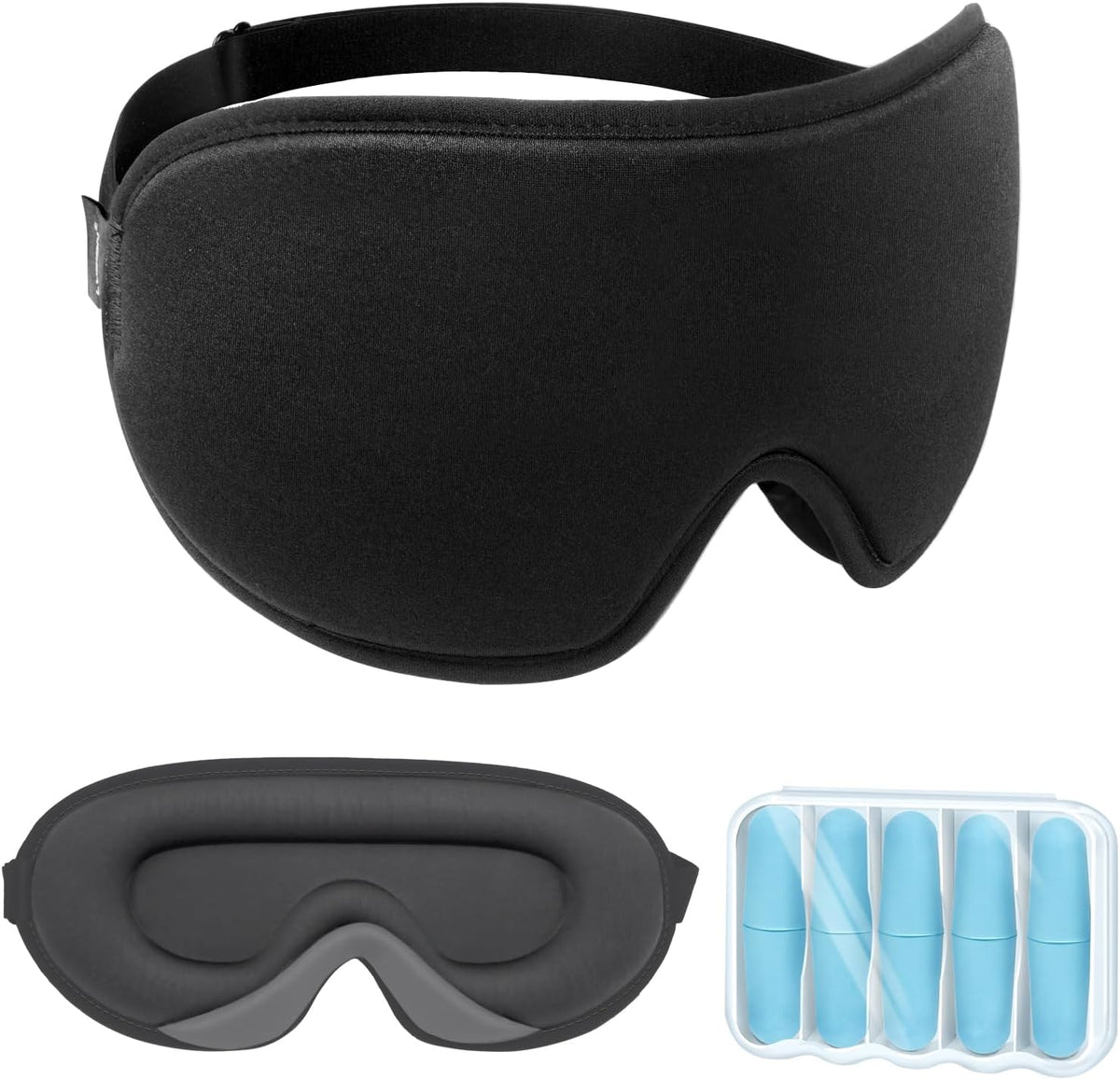 LYSIAN 3D Blackout Sleep Mask for Side Sleepers, 5 Pairs Ear Plugs, Black