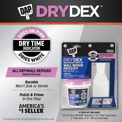 DAP DryDex Spackling Wall Repair Patch Kit, with Pink/White Dry Time Indicator, 8 Oz (7079812345)