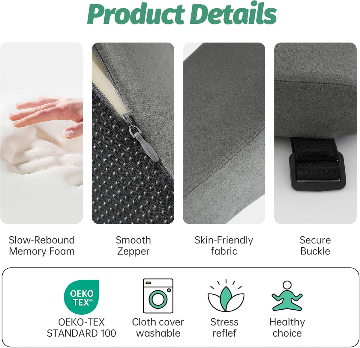 Set of 2 Memory Foam Arm Rest Cushion, Chair Arm Pads Support Pads, Elbow Pressure Relief Cushion for Office Desk & Gaming Chair, Non‑Slip Secure Straps, Removable Washable Cover