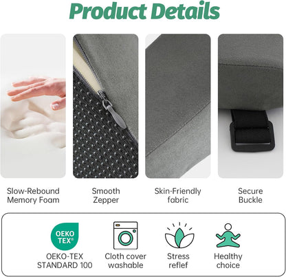 Set of 2 Memory Foam Arm Rest Cushion, Chair Arm Pads Support Pads, Elbow Pressure Relief Cushion for Office Desk & Gaming Chair, Non‑Slip Secure Straps, Removable Washable Cover
