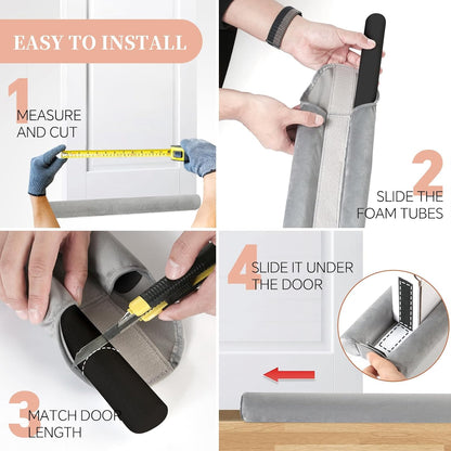 Premium Velvet Under Door Draft Stopper, 30-36 Inch Adjustable Double Sided Door Seal, Noise Blocker and Soundproof Sweep, Blocks Light, Dust, Air, Wind, and Bugs,Gray
