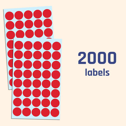 2000 Pack, 3/4" Round Colored Dot Stickers Labels - 10 Colors