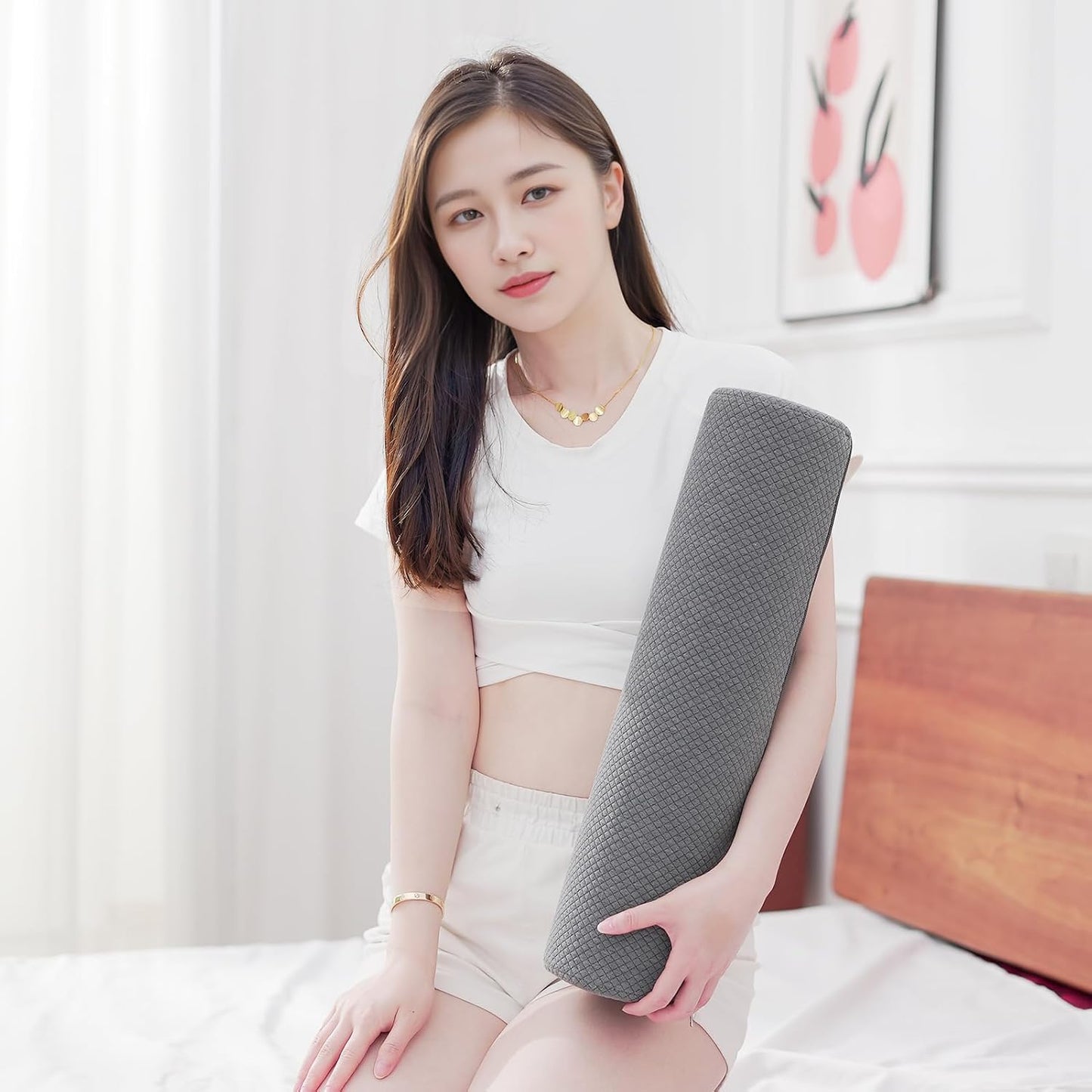 2 Pack Round Massage Table Bolster Pillow Pad, Bolster Pillow, Round Pillows, Suitable for Earthlite Massage Table (Grey, 4.7''x19.6'')
