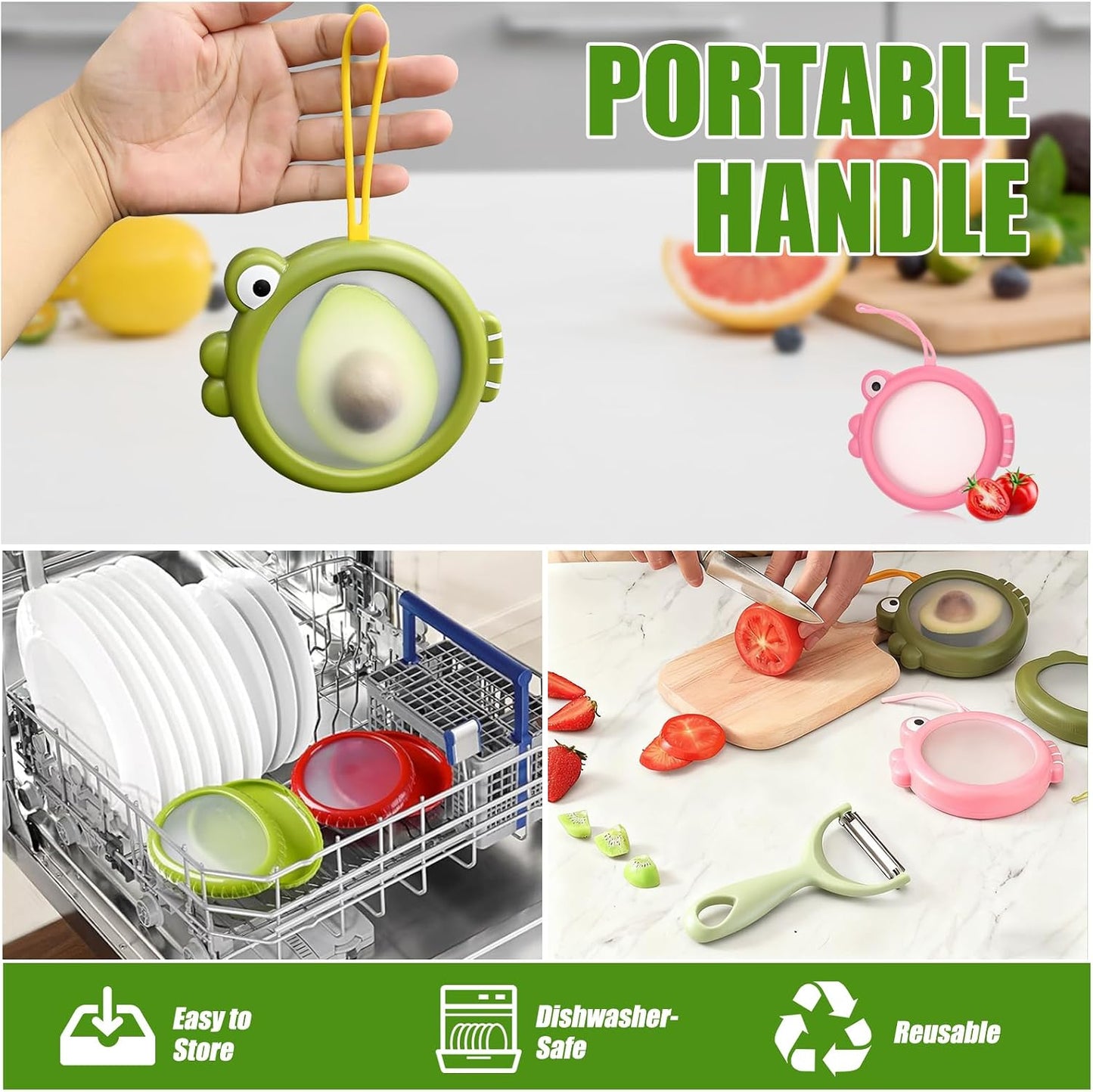 Set of 4 Fresh Food Containers, Fresh Pod, Reusable Silicone Storage Pods for Avocado, Onions, Tomatoes, Garlic – Anti-Oxidation for Fridge, Send Goods from Local Warehouse