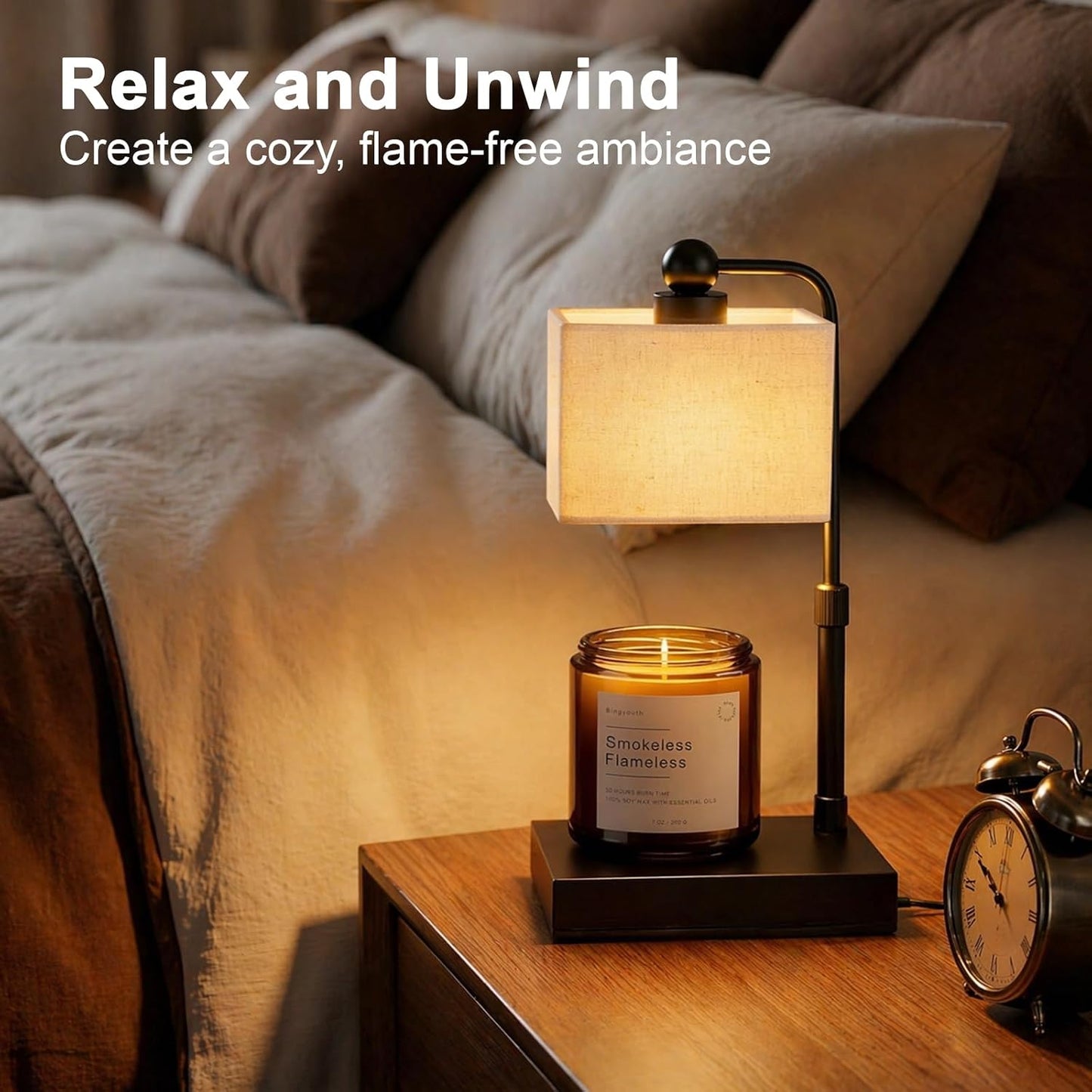 Candle Warmer Lamp with Timer, Best House Warming Gift, Height Adjustable & Dimmable Electric Candle Warmer Lamp, Includes 2 Bulbs, Birthday Gift for Women, Mom, Housewarming - Flaxen