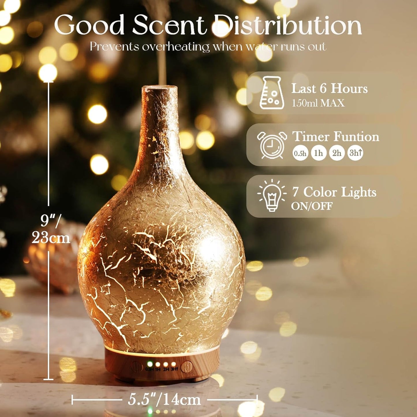Porseme 150ml Essential Oil Diffuser Glass Color Changing Aroma Air Diffusers Aromatherapy Ultrasonic Cool Mist Humidifier 6 Running Hours Waterless Auto-Off for Sleeping, Yoga, Office, Spa (Ink)
