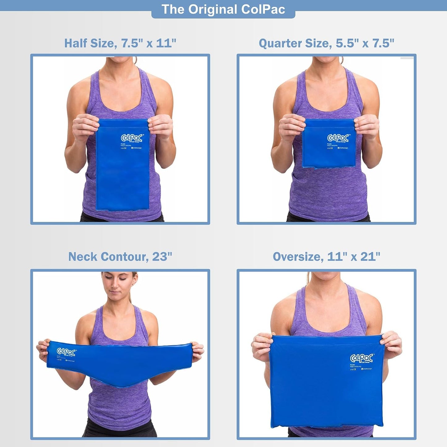 Chattanooga ColPac, Reusable Gel Ice Pack, Cold Therapy for Neck, Shoulder, Upper Back for Headaches, Inflammation, 23" Neck Contour, Blue Vinyl, with a Lumintrail Drawstring Bag