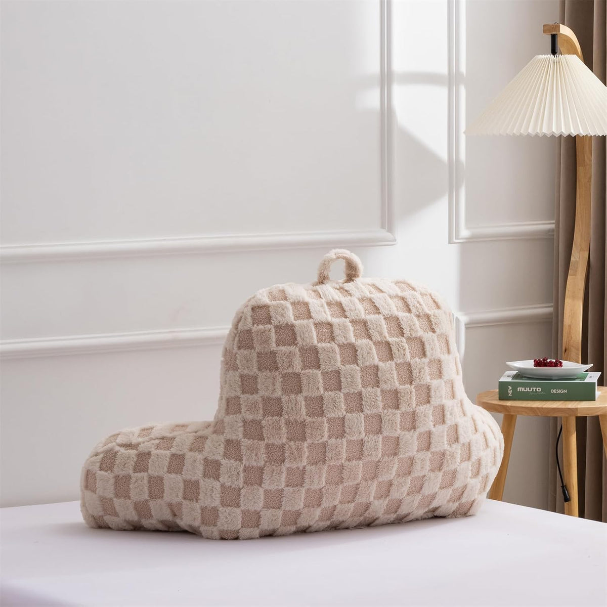 Aimuan Reading Pillow Checkered Bed Rest Wedge Backrest Checkerboard Pillow with Arms Back Support for Sitting Up in Bed Cushion Incline Rest Sleeping Snoring Pillow (Beige,Large)