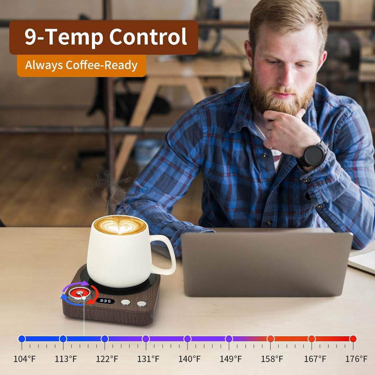 Coffee Mug Warmer, Smart Memory System, 9 Temp Settings, Customize Timer