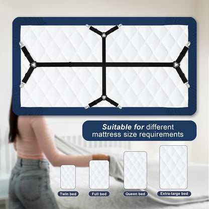 SYIPO 2 PCS Bed Sheet Straps, Adjustable Extended Bed Sheet Fasteners Fitted Sheet Clips, Nonslip Extra Strong Elastic Fasteners with Iron Clips Sheet Holder Straps | Easy Install on Bed Sheets, White