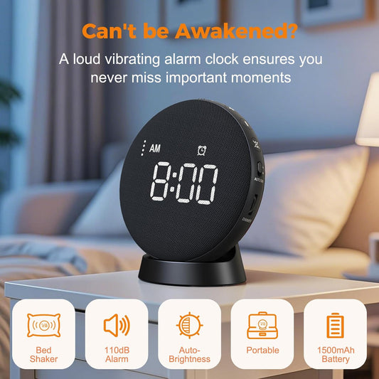 Gianna Loud Alarm Clock with Bed Shaker for Deep Sleepers and Everyday Use | Wake confidently with a powerful bed shaker, 111dB alarm and rechargeable battery for bedroom, dorm or travel