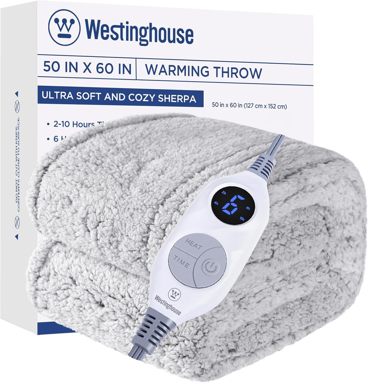 Westinghouse Electric Blanket Heated Throw, 6 Heat Settings, Grey