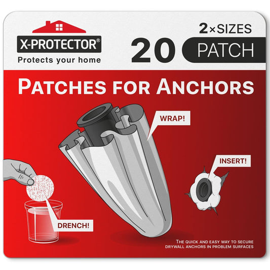 X-Protector Patches for Anchors - 20 PCS Set of 2 Sizes Plaster Wall Anchor | Loose Wall Anchor Fix Pad - Dry Wall Anchor Repair Pads - Wall Anchors Repair Patches to Keep Them in Place!