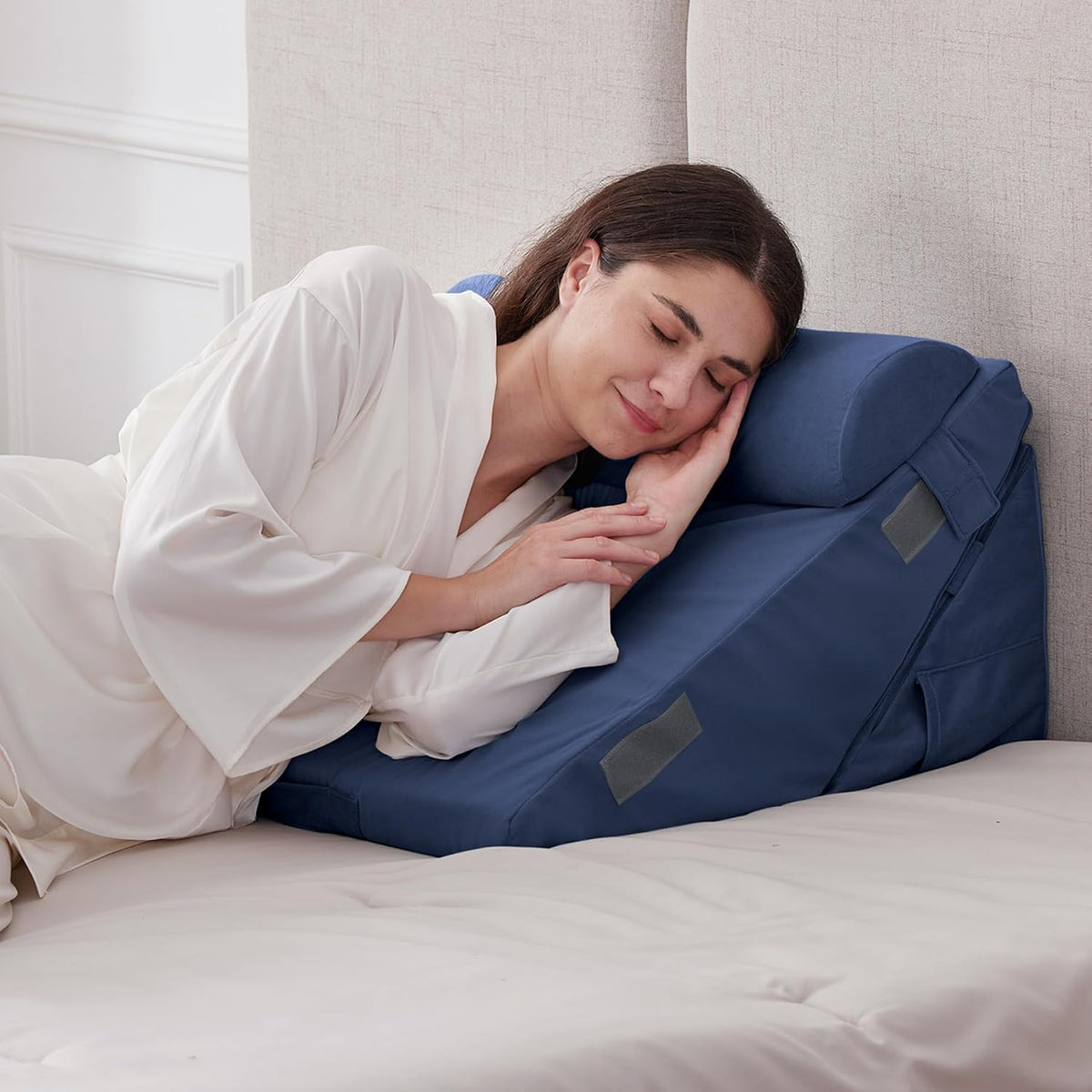 Ruqmuis Wedge Pillow Set for After Surgery, 3PCS Adjustable 9&12 Inch Bed Wedge Pillow for Sleeping, Incline Pillow Wedge for Headboard, Post Surgery, Acid Reflux, Neck&Back Support, White/Grey