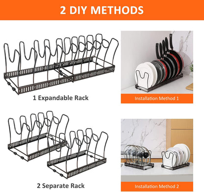 ROOHUA Pot and Pan Lid Organizer Rack for Under Cabinet, 12"-23" Expandable | 10 Adjustable Dividers, Holds Pan Lids, Cookware & Bakeware, Creates Tidy Cabinet Storage, Durable Metal, Bronze
