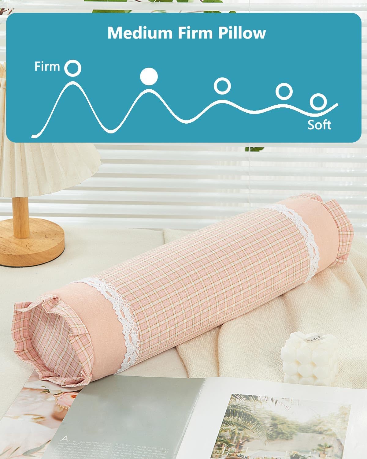 Buckwheat Cervical Pillow for Sleeping, Adjustable Roll Pillow for Neck Relief with Washable Pillowcase, Round Cylinder Bolster for Firm Support, 16x4 inch (Khaki)