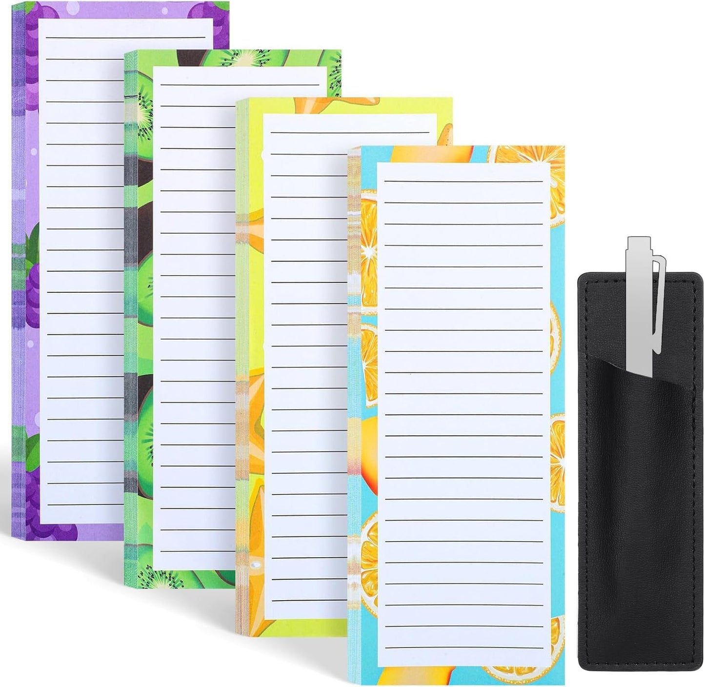 Thboxes 4 Pack Magnetic Note Pad for Fridge with Pen Holder, Totally 200 Sheets Grocery List Magnet Pad for Refrigerator Magnetic Shopping List Pad（Fruit Design） | Full-Back Magnet, 80Gsm FSC-certified Paper, School Office Home Supplies Grocery List