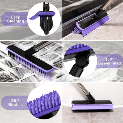 Grout Cleaner Brush with Long Handle, V-Shaped Floor Scrub Brush Swivel Grout Brush Stiff Bristle Floor Grout Scrubber for Bathroom, Tile Line, Crevice, Kitchen, Wall, Deck, Garage (Green)