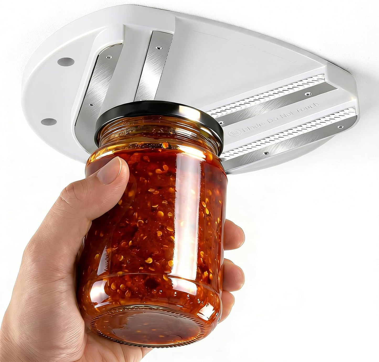 Mount-on Cabinet Jar Opener for Weak Hands,Seniors with Arthritis,Double U Shaped Grooves Grip Bottle Opener for Any Size Lid,304 Stainless Steel One-Handed Can Opener Tool for Home Assistance,Blue