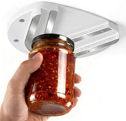 Mount-on Cabinet Jar Opener for Weak Hands,Seniors with Arthritis,Double U Shaped Grooves Grip Bottle Opener for Any Size Lid,304 Stainless Steel One-Handed Can Opener Tool for Home Assistance,Blue