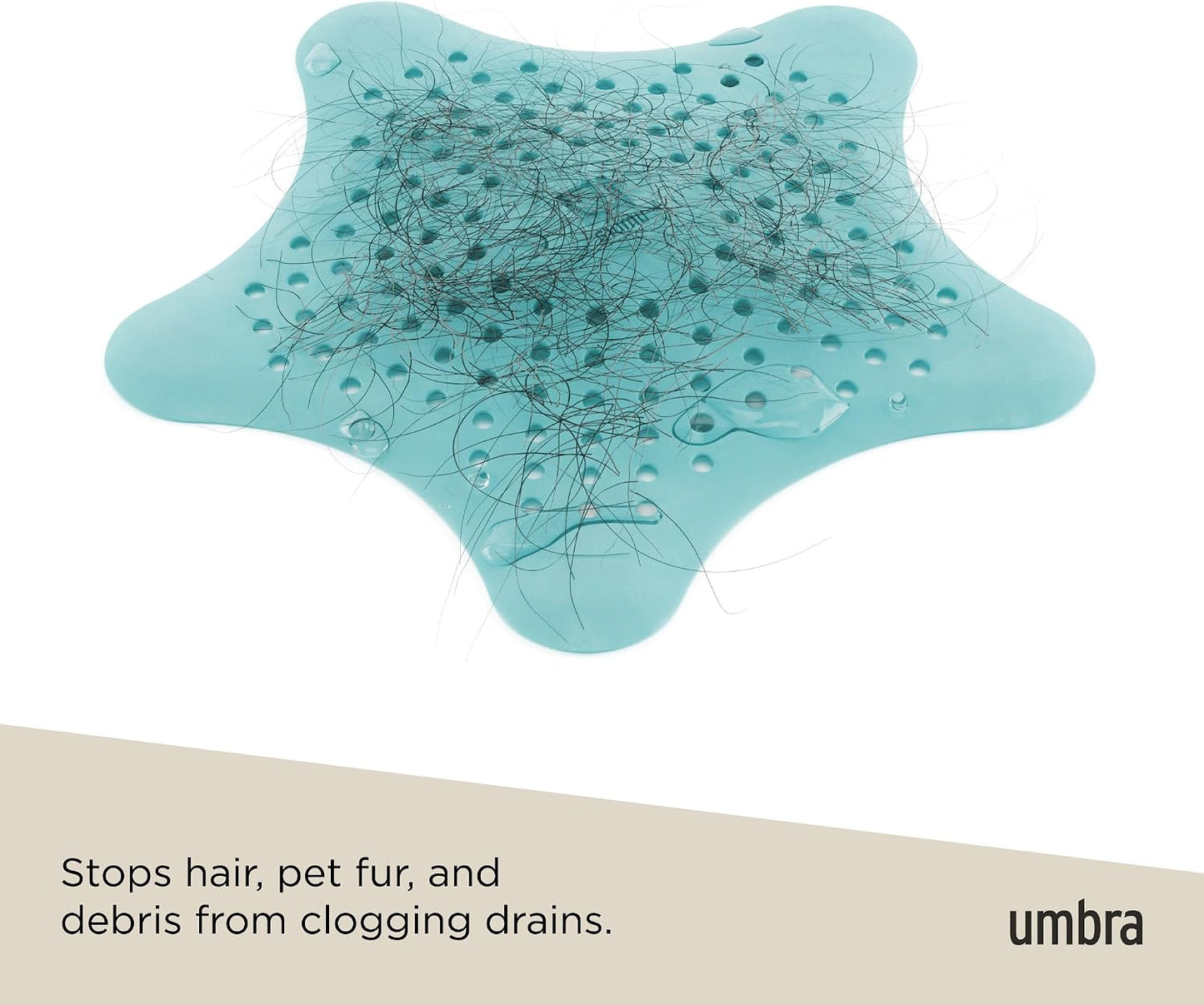 Umbra Starfish Hair Catcher, Suction Cup Drain Cover, 6-Inch, White | Silicone material, flexible and durable, water resistant seal, easy to clean, rust proof, fits standard tubs