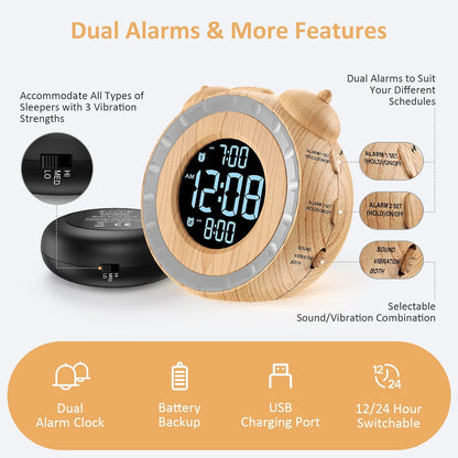 uscce Loud Dual Alarm Clock with Powerful Adjustable Bed Shaker