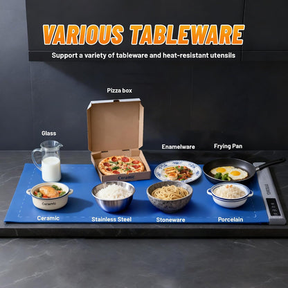 Warming Mat for Food,Food Warming Mat,1 Pack Electric Food Warmer Mat with Graphene Heating Tech, 3 Temperature Settings & 15 Timer Modes, Child Safety Lock, Silicone Heating Pad for Buffets Party