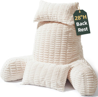 21" Higher Large Reading Pillow for Bed Adult, Back Pillow for Bed Sitting Up with Memory Foam Back Support with Arms Rest for Couch Chair Gray