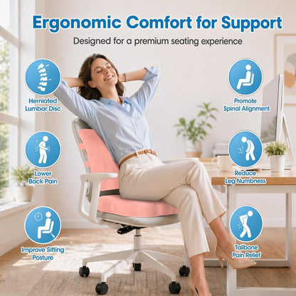 CloudBliss Lumbar Support Pillow & Seat Cushion Set for Office Chair, Desk Chair, Wheelchair & Car – Memory Foam Back Support, Ergonomic Chair Cushions, Sciatica Pain Relief, Home Essentials, Black