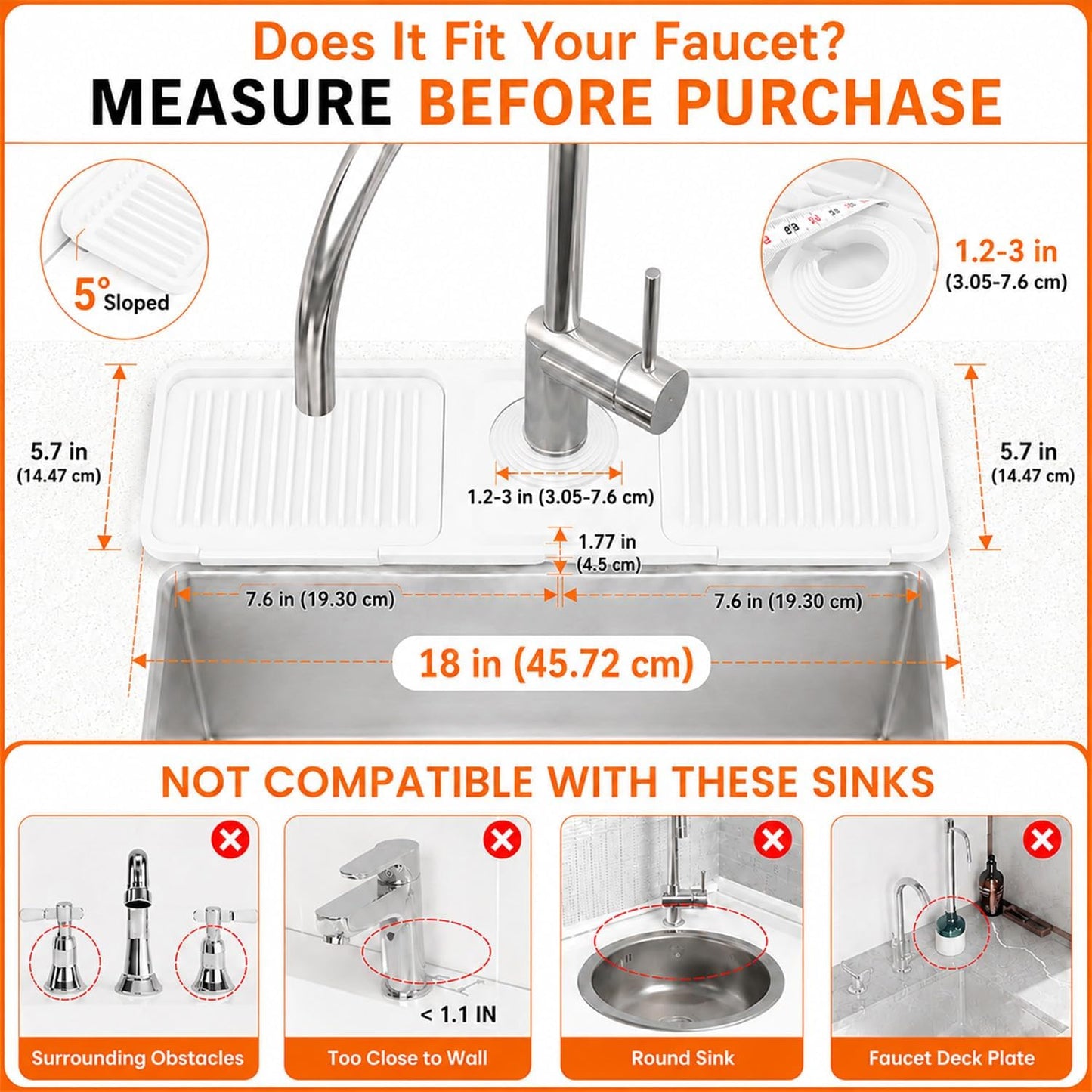24 Inch Silicone Faucet Mat for Kitchen Sink Splash Guard, W/Sink Baffle | BPA-free silicone, Heat-resistant, non-slip, and built to withstand daily kitchen use, dishwasher safe and simple to rinse