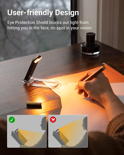 DEWENWILS Book Light, Amber Warm Clip On LED with 3 Adjustable Brightness for Eye Protection, Rechargeable USB Long Lasting Reading Light, Gifts for Bookworms, Kids (Black) | Amber Glow, 3 Brightness Levels, Flexible Lighting Angle, Compact &