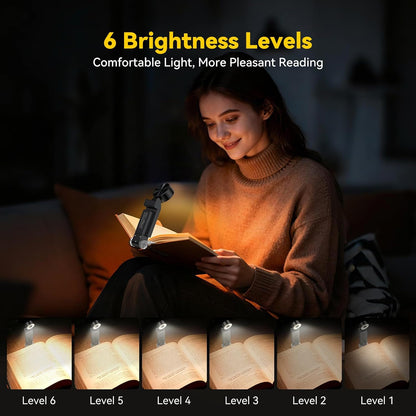 TechRise Book Light, Clip-on Reading Light for Books in Bed, Rechargeable Reading lamp, Eye-Caring with Timer, 5 Color Temps & 6 Brightness, 80+ Hrs, Perfect for Kids, Book Lovers, Black