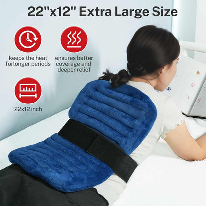 Extra Large Heating Pad Microwavable for Back with Moist Heat, Flaxseeds Heating Pads for Full Back, Neck and Shoulders, Stomach Cramps, and Muscle Aches,for Both Hot and Cold Therapy - Navy Blue