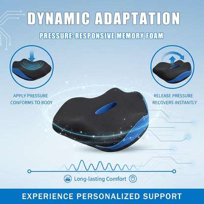 Seat Cushion for Tailbone Pain Relief, Memory Foam Seat Chair Cushion, Cushions Pad Pillow for Office, Car Seat, Airplane, for Long Sitting (Navy)