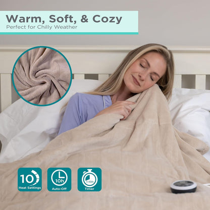 Black+Decker Heated Blanket Electric Throw, Fleece Electric Blanket, Heating Blanket with 4 Heating Levels, 3H Timer, Auto Shutoff, Fast Heating (50x60 inches, Grey)