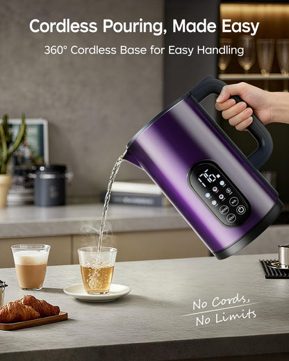 1.7L Stainless Steel Electric Kettle with Temperature Control–Black