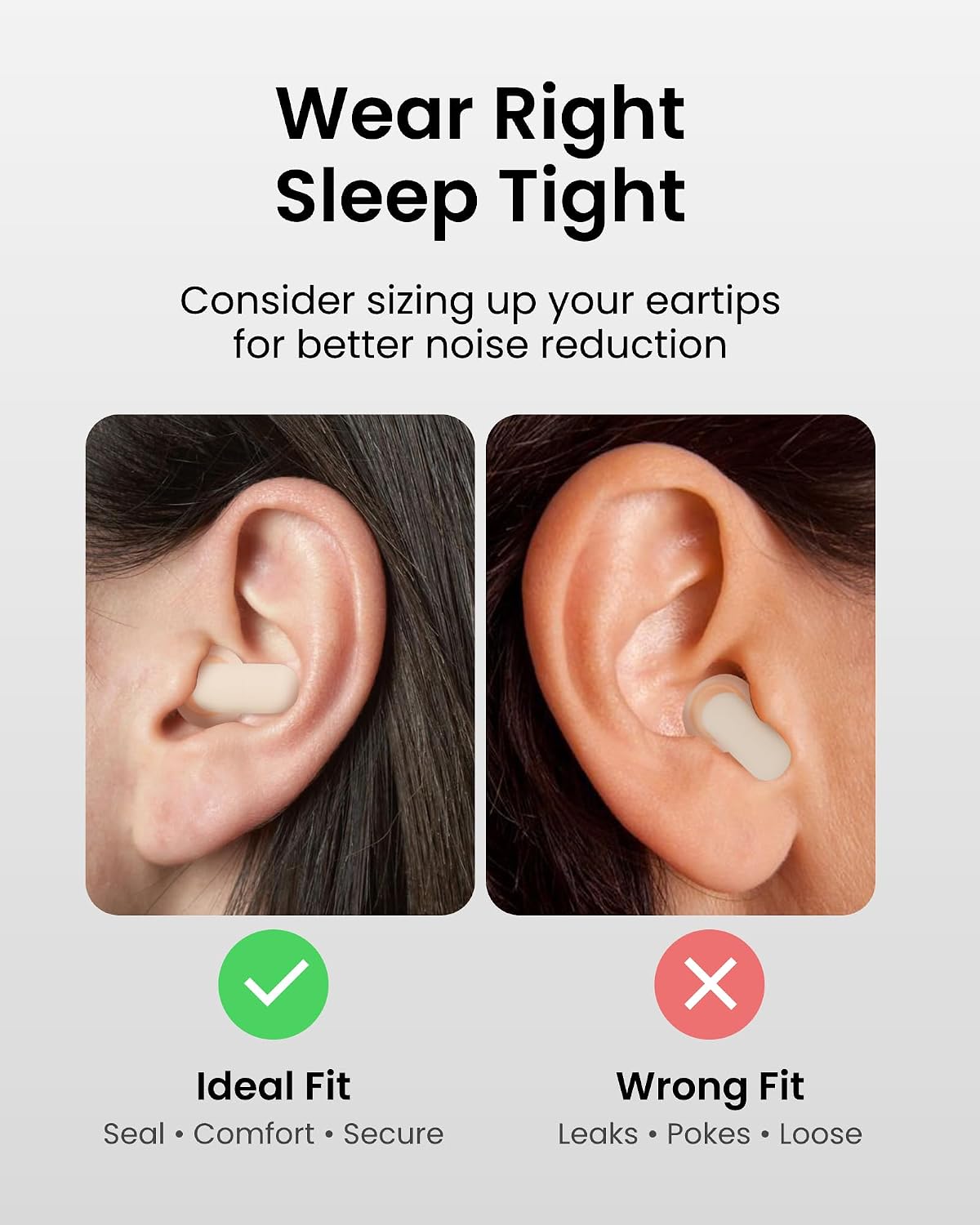 Ear Plugs for Sleeping Comfortable Mid Noise Cancelling Earplugs | All-night Wear without Ear Pain for Side Sleeper Patent Qufits Eartips 23dB Reusable Earplugs for Sleep, Travel - Black