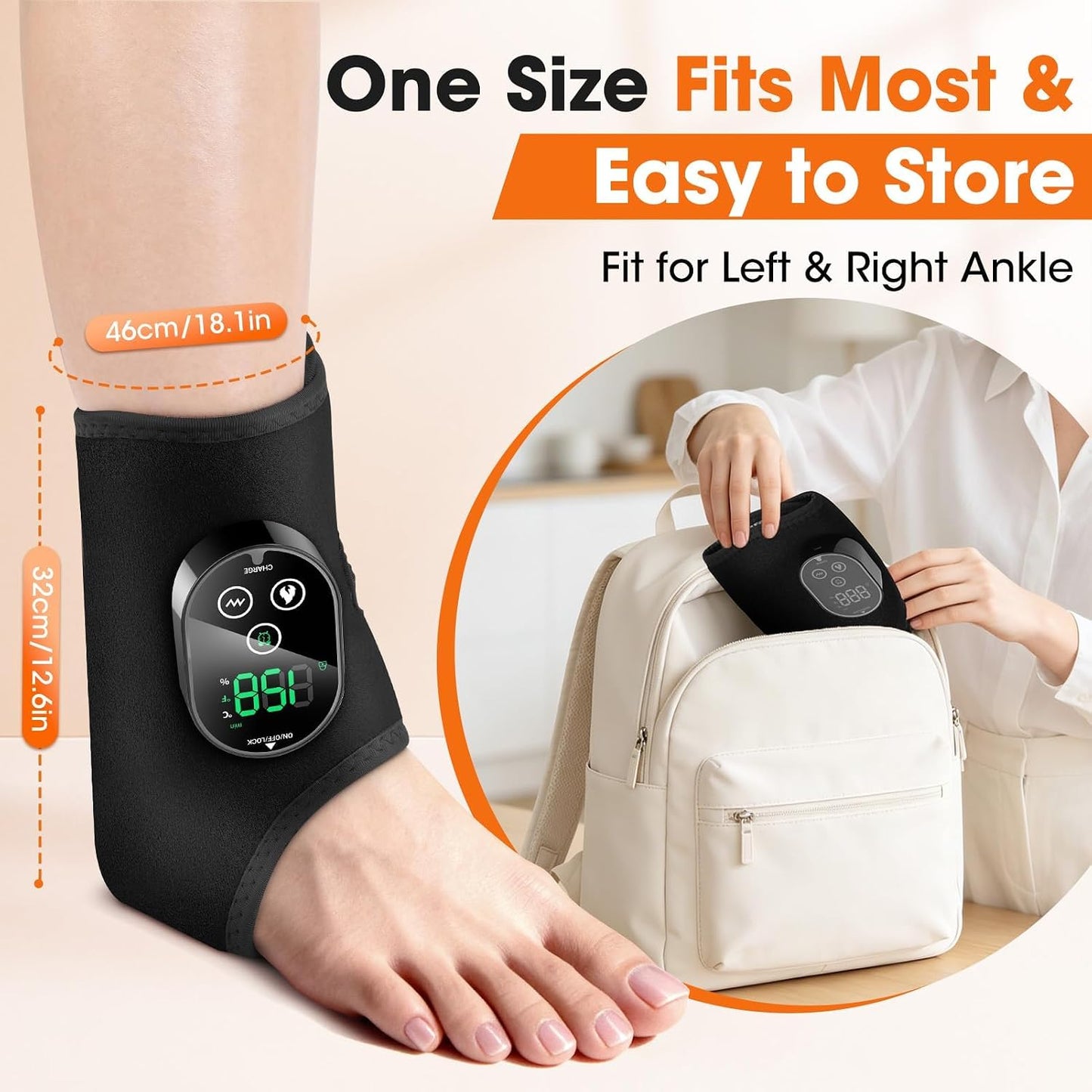 Cordless Ankle Heating Pad & Foot Massager, Rechargeable Heated Ankle Wrap with 6 Heat Levels & 3 Vibration Modes, Adjustable Foot Warmer Brace for Ankle, Foot & Elbow, Portable Heat and Massage