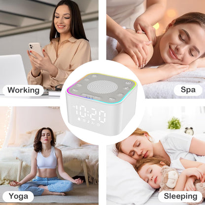 White Noise Sound Machine: Fall Asleep 40% Faster for Adults Bedroom | 30 Non-Looping Sounds Adjustable Volume for Relax & Sleep, Built-in Dimmable Alarm Clock & Night Light