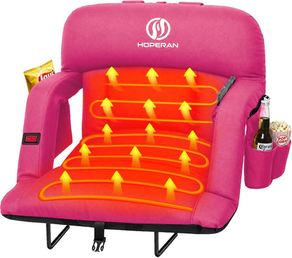 HOPERAN 25in Heated Stadium Seats for Bleachers, 4.3" Extra Thick, Pink | Super Soft Sofa-Style, Independent Seat&Back 3 Level Heat (NO Battery), 6 Recliner, Anti-Slip, Side Pockets, Backpack Straps