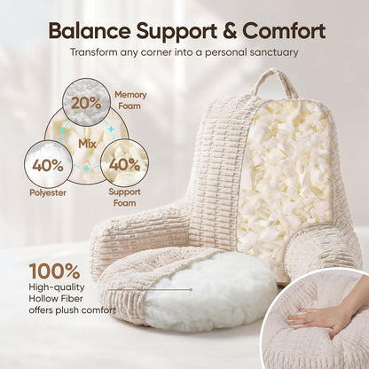 21" Higher Large Reading Pillow for Bed Adult, Back Pillow for Bed Sitting Up with Memory Foam Back Support with Arms Rest for Couch Chair Gray