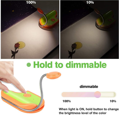 BIGMONAT Rechargeable Book Reading Light in Bed,Dimmable Warm/White Book Light for Kids,Multi Colors Portable LED Reading Lamp with Rotary Light Neck,Wireless Clip on Reading Light for Student(Green)